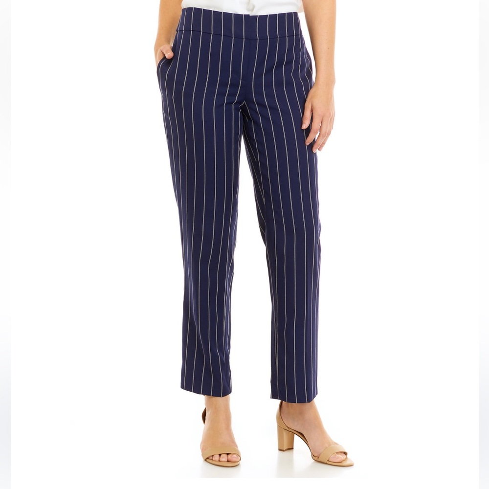 Kasper’s Navy Blue Striped Straight Leg Pants